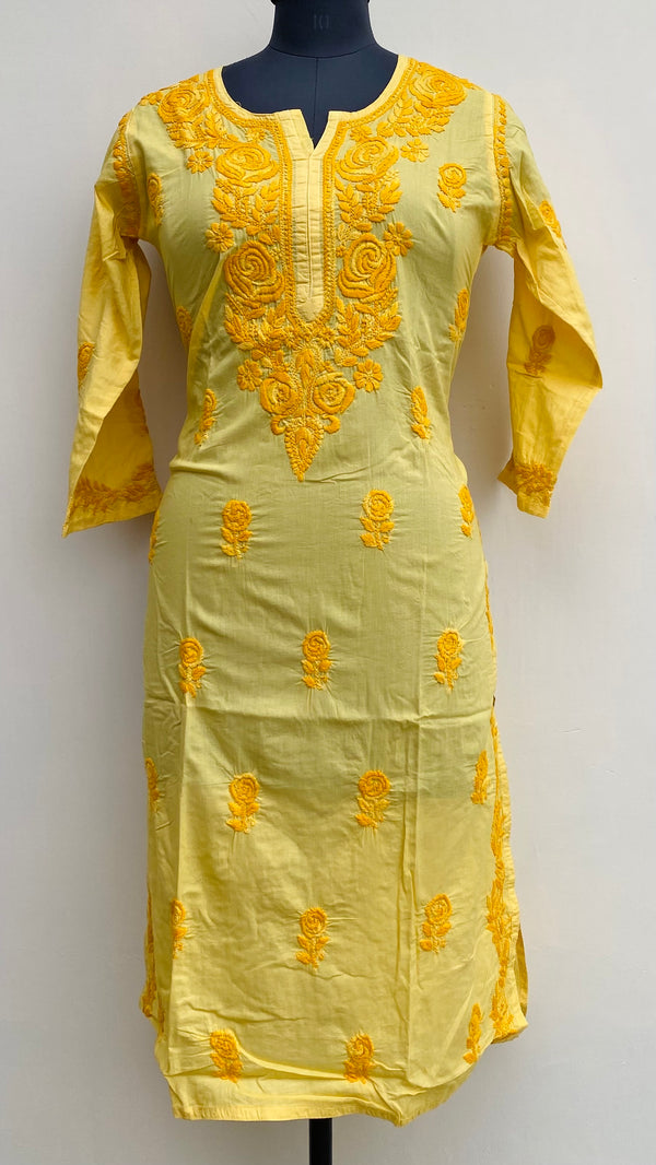 Lucknowi Chikankari Kurti Yellow Mulmul Cotton With Self 3D Work