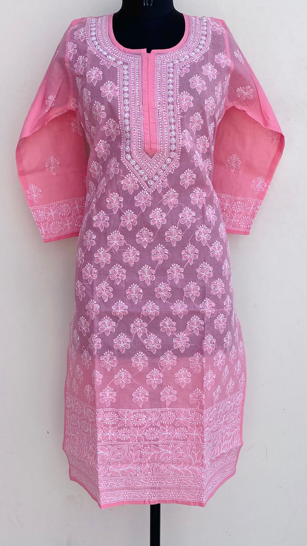 Lucknowi Chikankari Kurti Pink Cotton