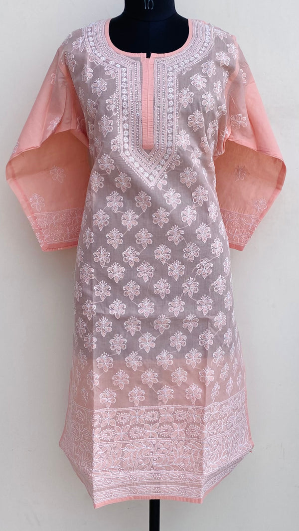 Lucknowi Chikankari Kurti Peach Cotton