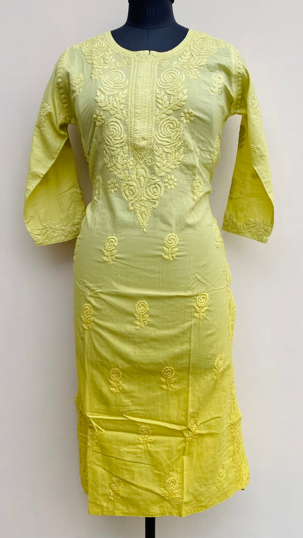 Lucknowi Chikankari Ombre Kurti Lemon Yellow Mulmul Cotton With Self 3D Work