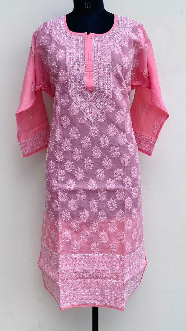 Lucknowi Chikankari Kurti Pink Cotton