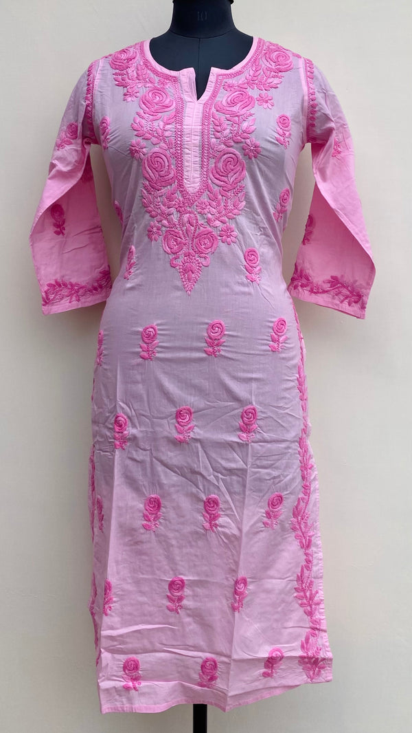 Lucknowi Chikankari Kurti Pink Mulmul Cotton With Self 3D Work