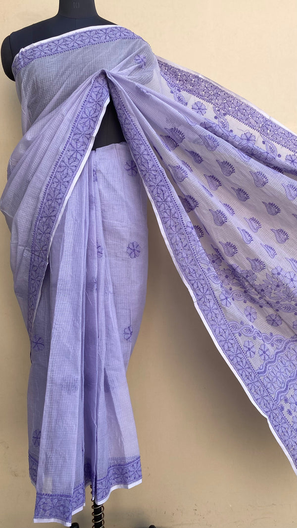 Lucknowi Chikankari Saree Purple Kota