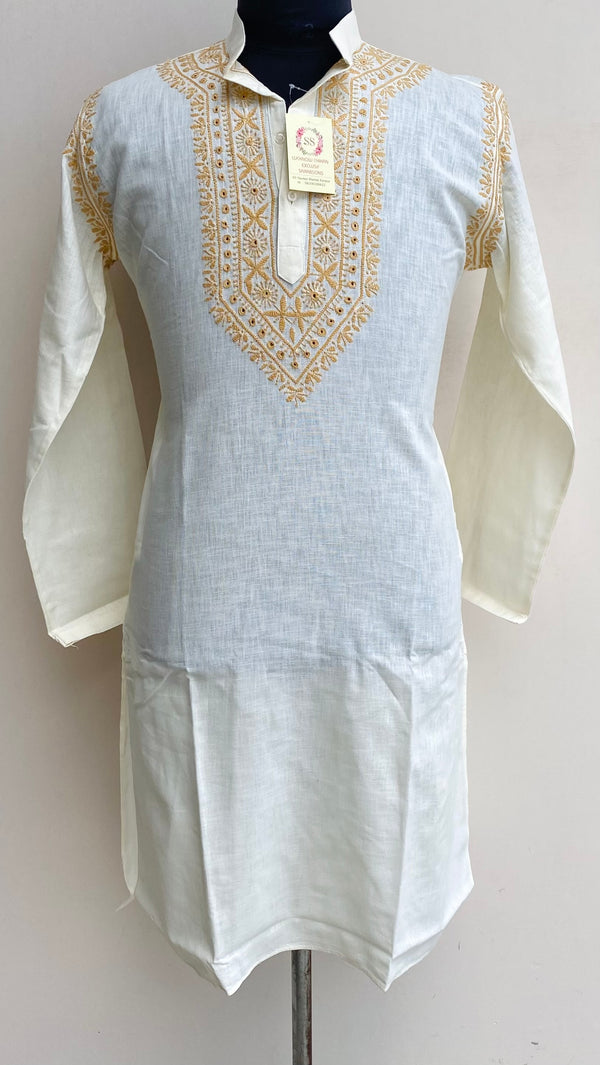 Lucknowi Chikankari Men’s Kurta Cream Cotton