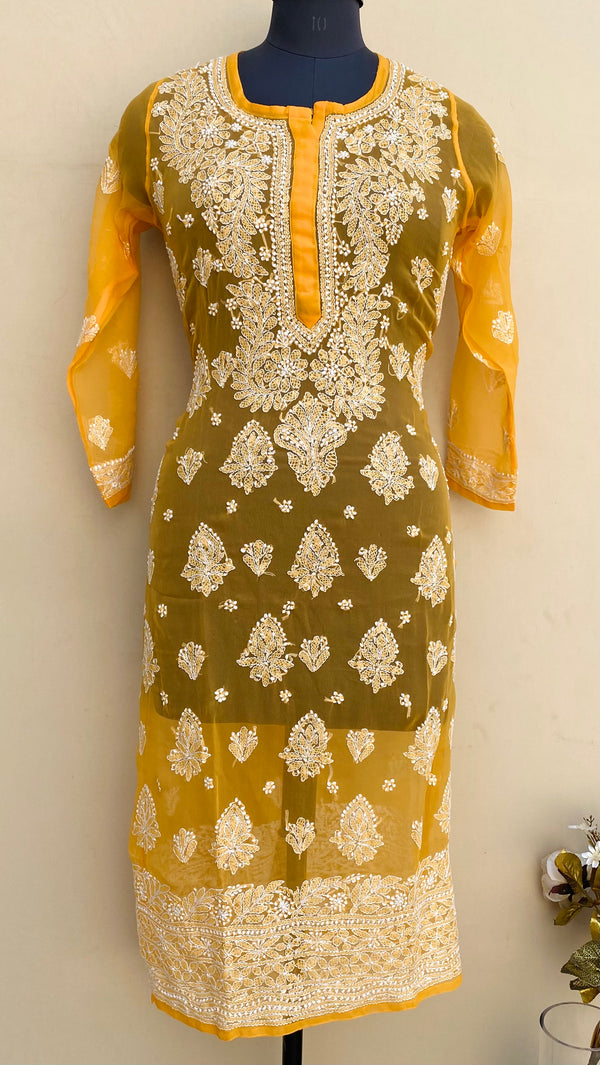 Lucknowi Chikankari Kurti Mustard Georgette