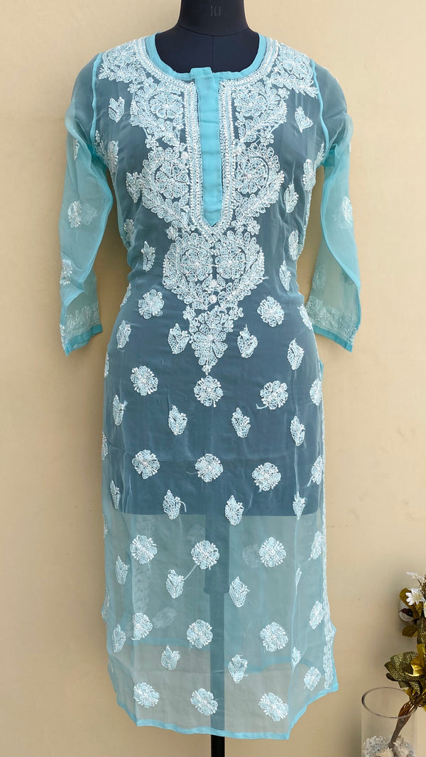 Lucknowi Chikankari Kurti Blue Georgette