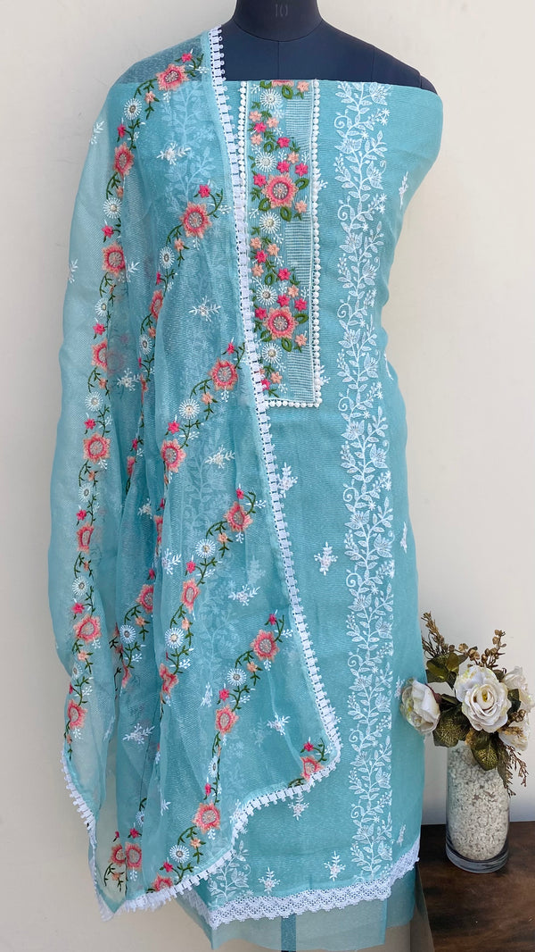 Designer Embroidered Suit Length 3 Piece Aqua Blue Kota