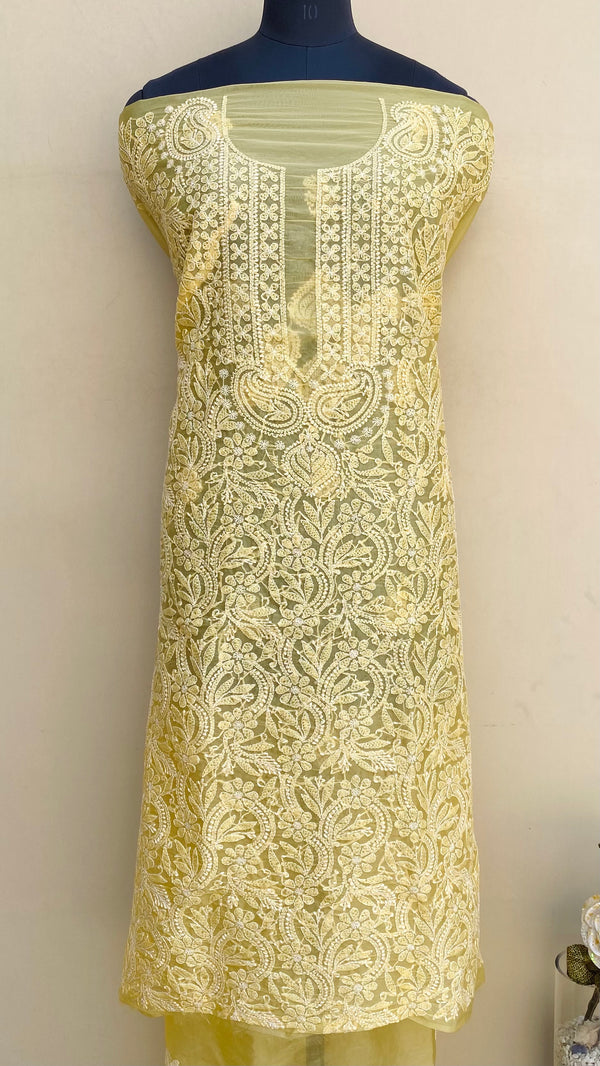 Lucknowi Chikankari Kurta Length Yellow Organza