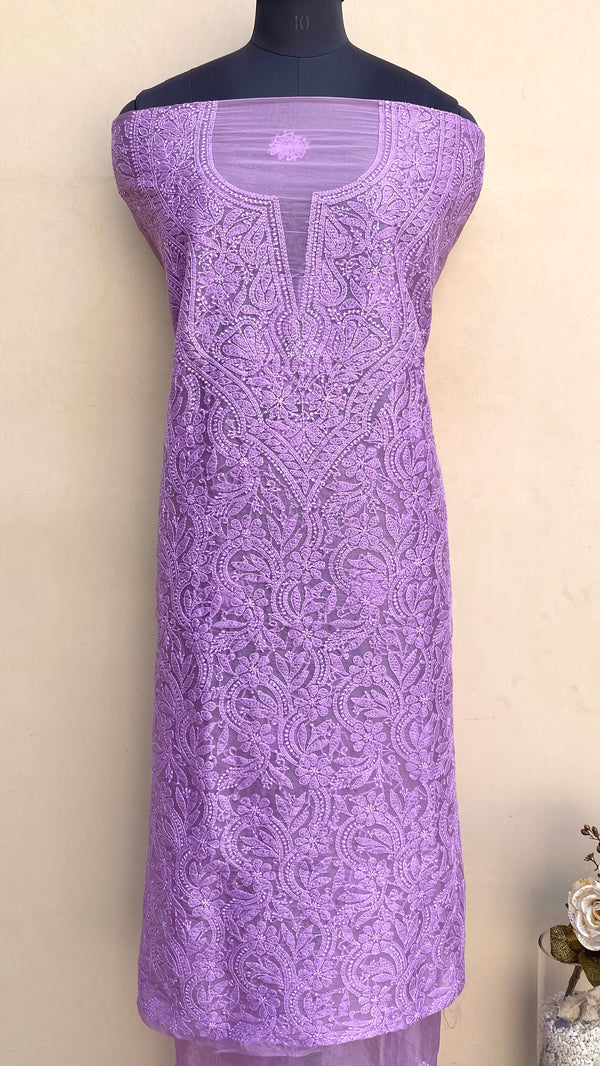 Lucknowi Chikankari Kurta Length Purple Organza