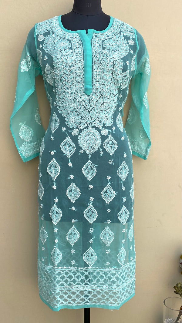 Lucknowi Chikankari Kurti Sea Green Georgette