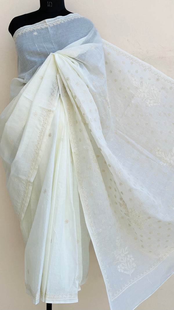 Lucknowi Chikankari Saree Cream Cotton