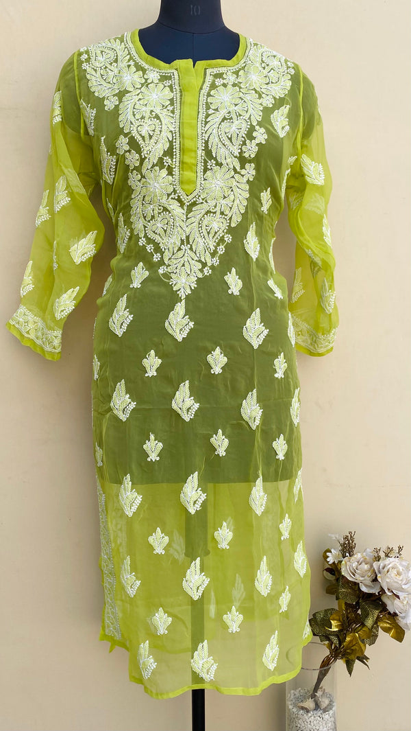 Lucknowi Chikankari Kurti Mehandi Green Georgette