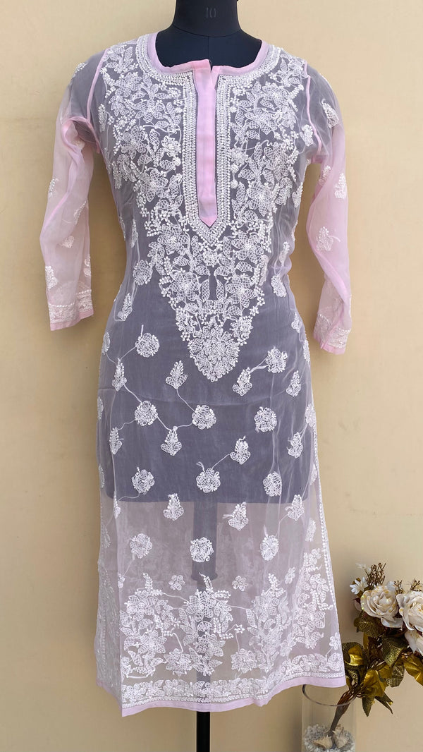 Lucknowi Chikankari Kurti Pink Georgette