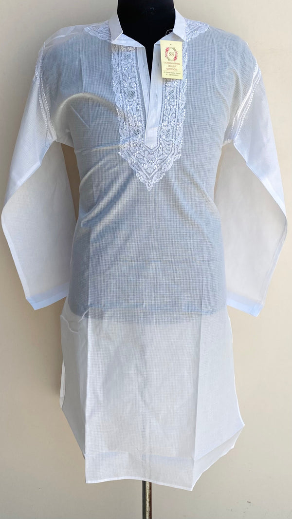 Lucknowi Chikankari Men’s Kurta White Cotton With Jaali Work