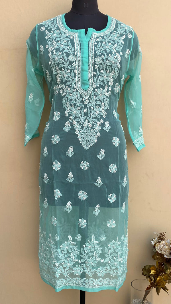 Lucknowi Chikankari Kurti Sea Green Georgette