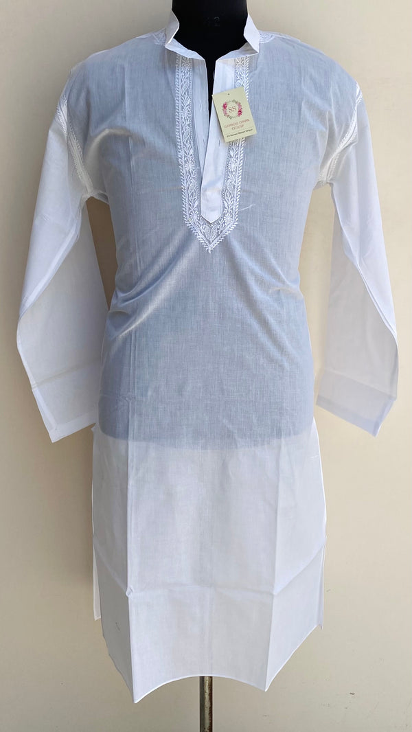 Lucknowi Chikankari Men’s Kurta White Cotton With Jaali Work