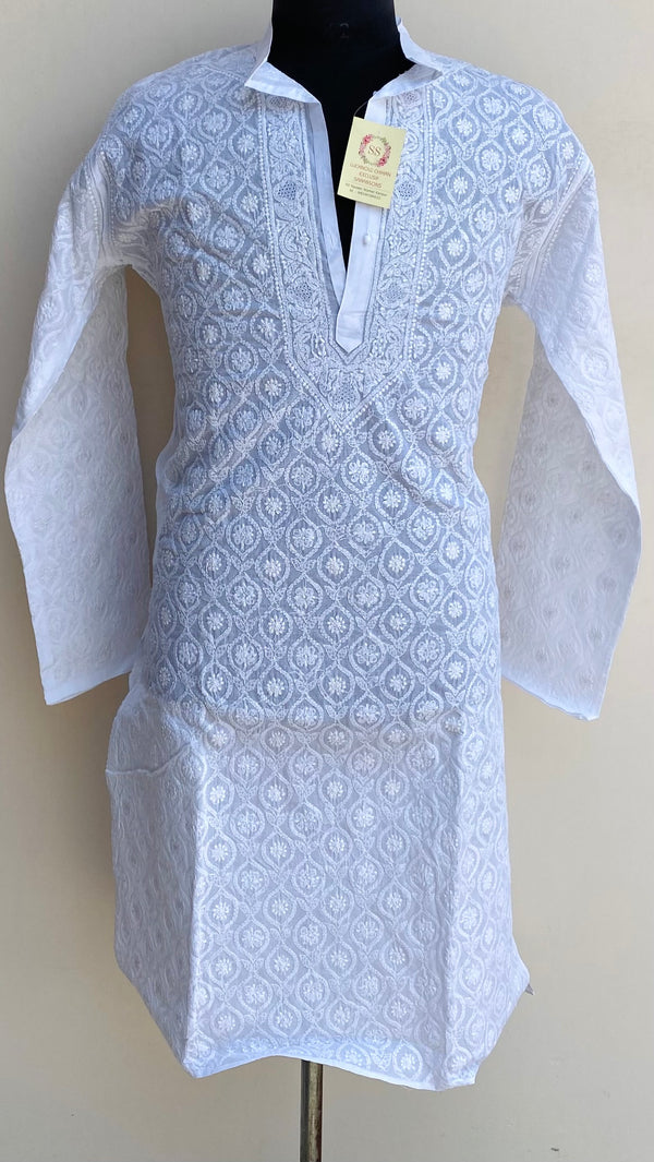 Lucknowi Chikankari Men’s Kurta White Cotton With Jaali Work