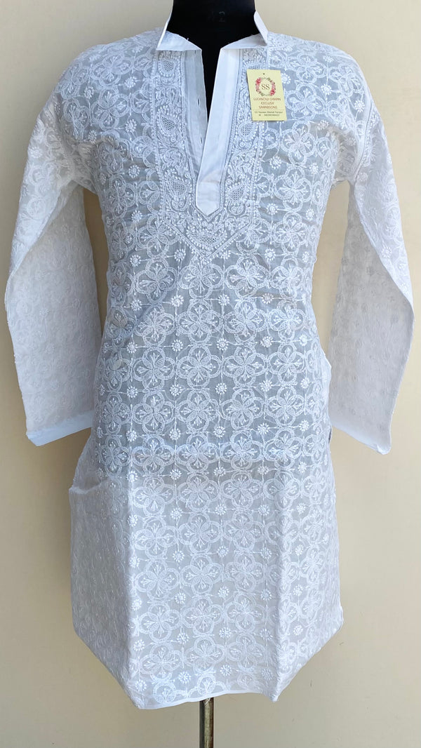Lucknowi Chikankari Men’s Kurta White Cotton With Jaali Work