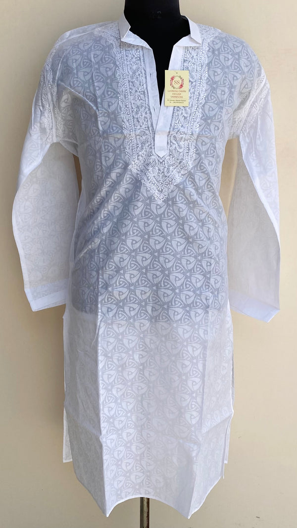 Lucknowi Chikankari Men’s Kurta White Cotton With Jaali Work
