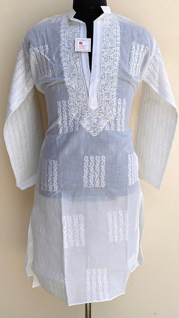Lucknowi Chikankari Men’s Kurta White Cotton With Jaali Work