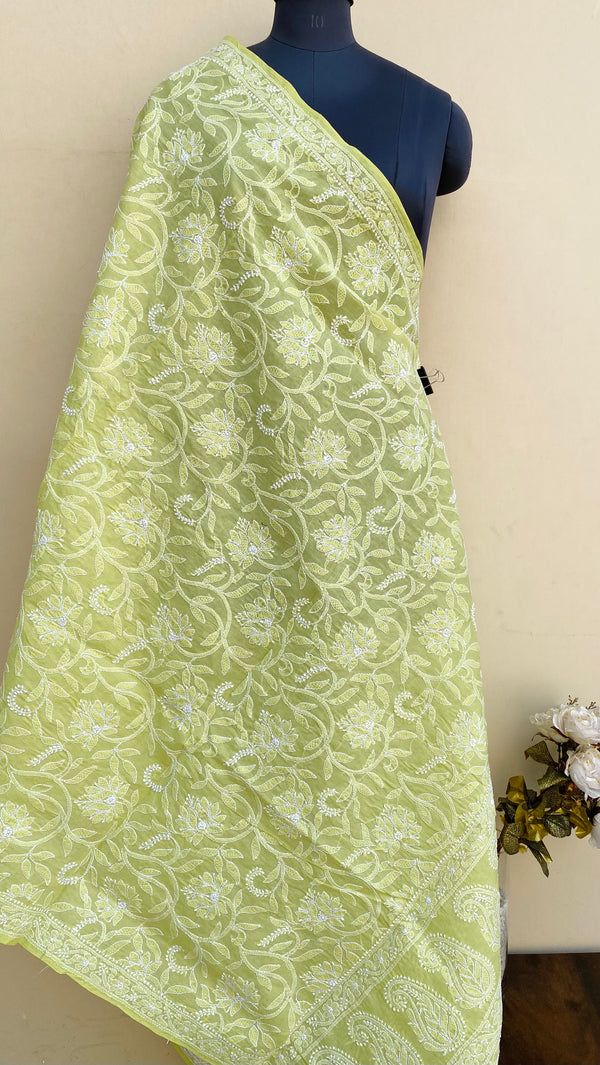 Lucknowi Chikankari Dupatta Parrot Green Cotton