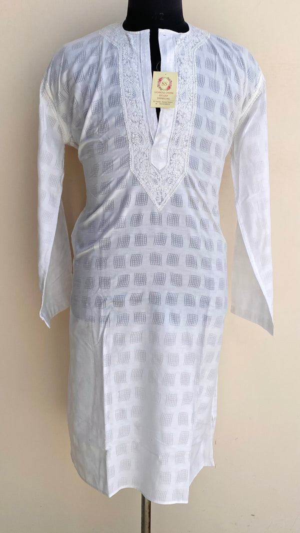 Lucknowi Chikankari Men’s Kurta White Cotton With Jaali Work