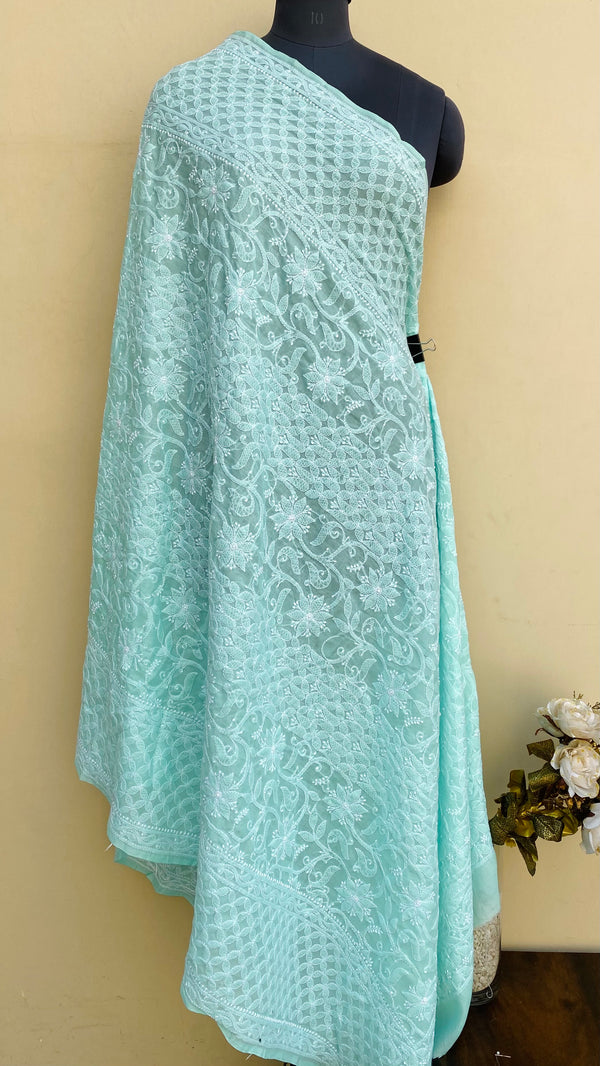 Lucknowi Chikankari Dupatta Sea Green Mulmul Cotton