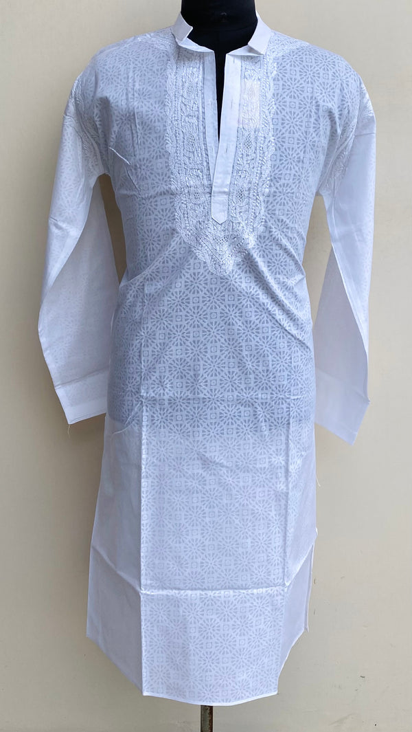 Lucknowi Chikankari Men’s Kurta White Cotton With Jaali Work