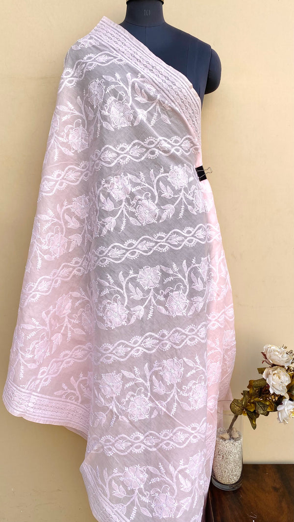 Lucknowi Chikankari Dupatta Pink Cotton