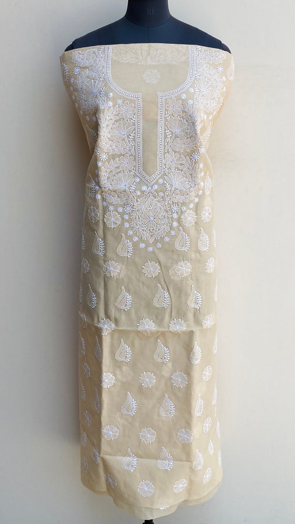 Lucknowi Chikankari Kurta Length Beige Cotton