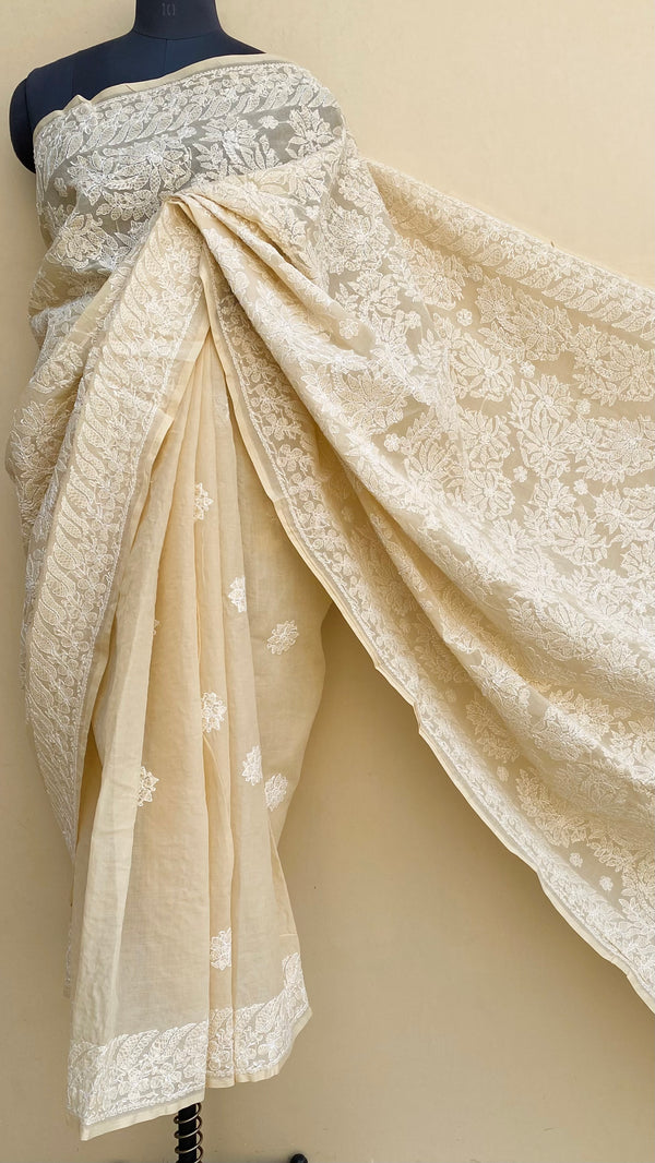 Lucknowi Chikankari Saree Beige Cotton