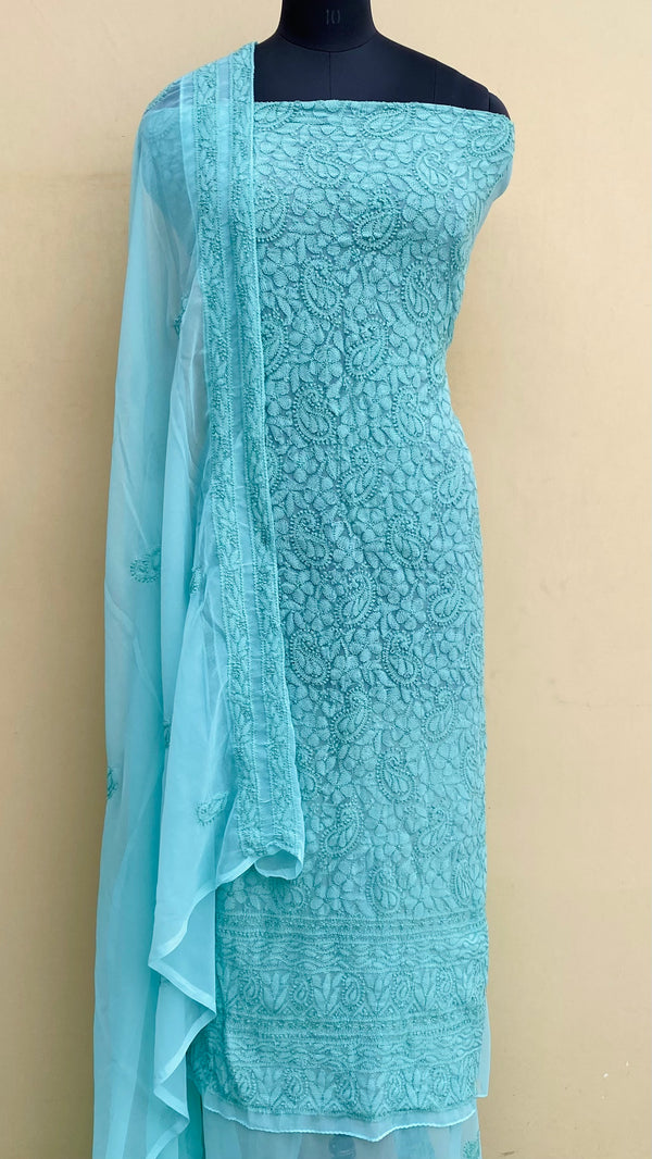 Lucknowi Chikankari Suit Length 3 Piece Sea Green Georgette