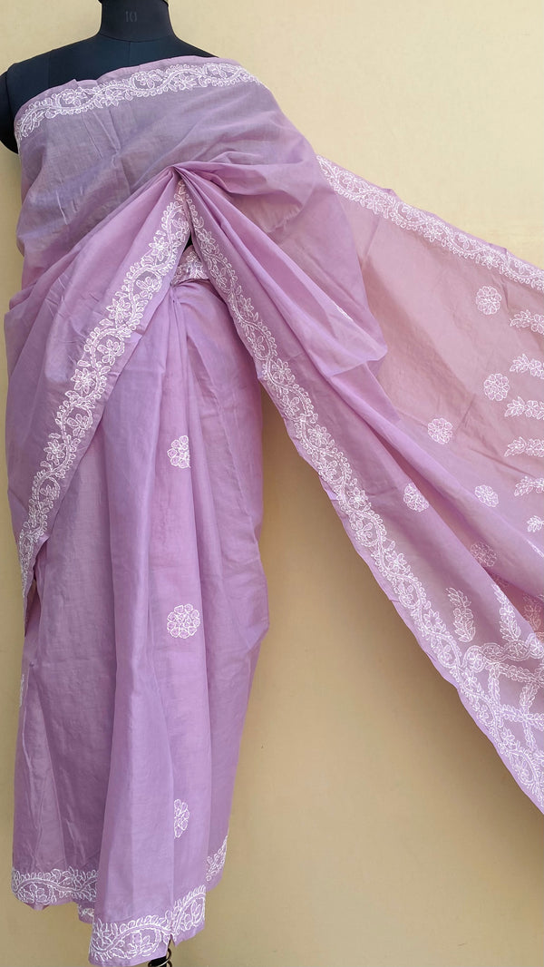 Lucknowi Chikankari Saree Purple Cotton