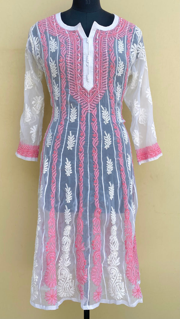 Lucknowi Chikankari Anarkali Kurti White Georgette