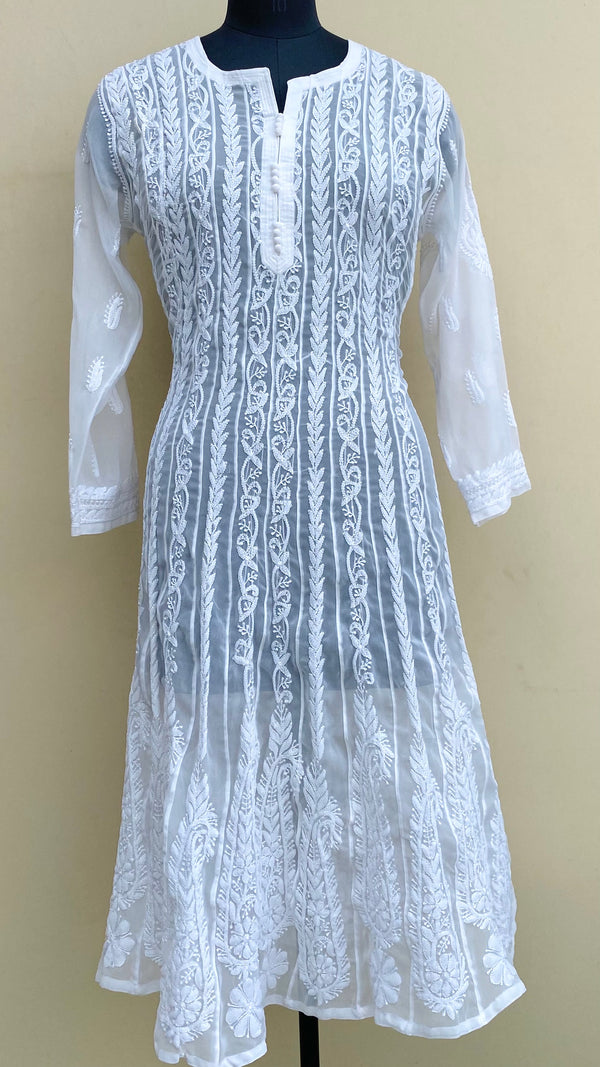 Lucknowi Chikankari Anarkali Kurti White Georgette With Resham Work