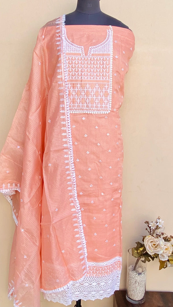 Designer Embroidered Suit Length 3 Piece Peach Kota