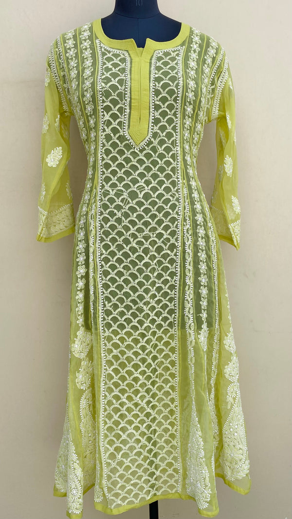 Lucknowi Chikankari Anarkali Kurti Mehandi Green Georgette