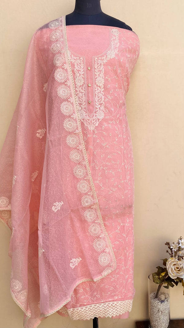 Designer Embroidered Suit Length 3 Piece Peach Kota