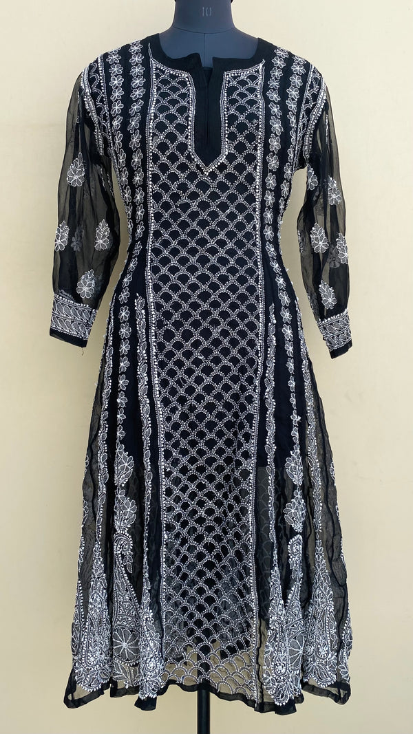 Lucknowi Chikankari Anarkali Kurti Black Georgette