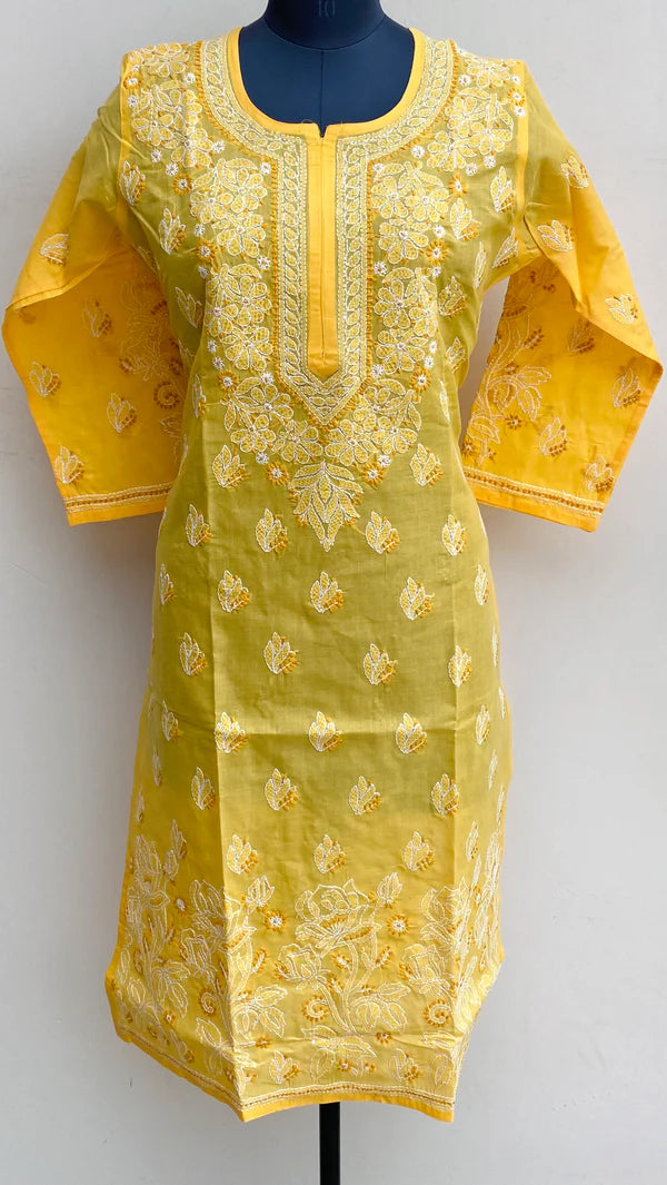 Lucknowi Chikankari Kurti Yellow Cotton
