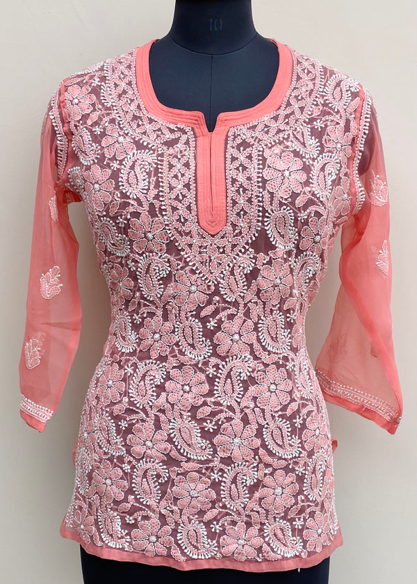 Lucknowi Chikankari Short Kurti Gajri Georgette