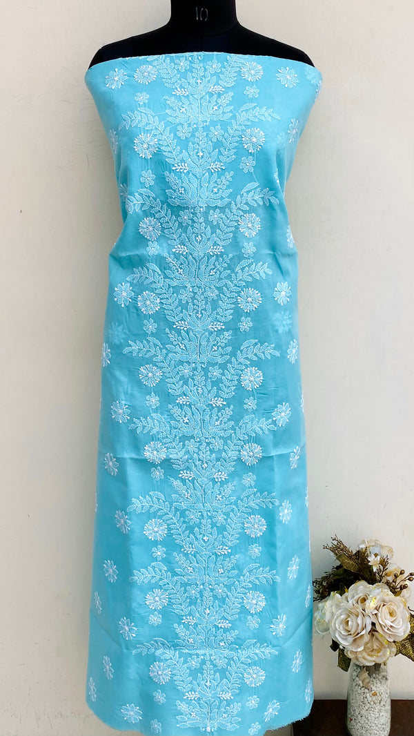Lucknowi Chikankari Kurta Length Blue Cotton