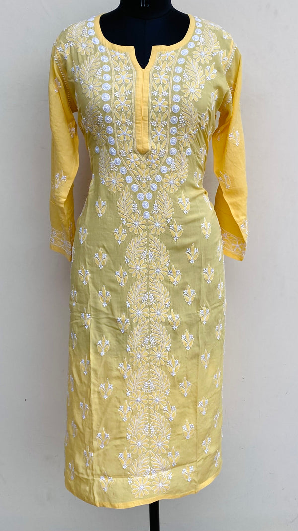 Lucknowi Chikankari Kurti Yellow Muslin Cotton