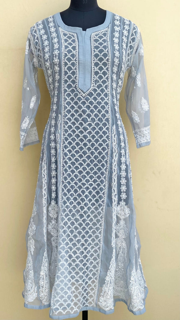 Lucknowi Chikankari Anarkali Kurti Gray Georgette