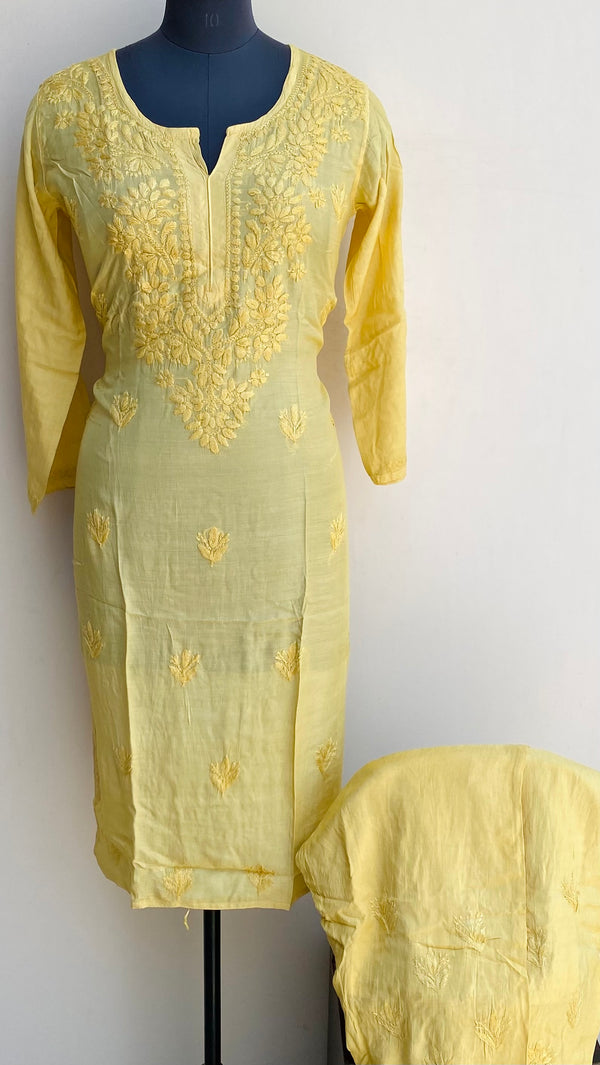 Lucknowi Chikankari Co-ord Set Yellow Muslin Cotton With Self Work