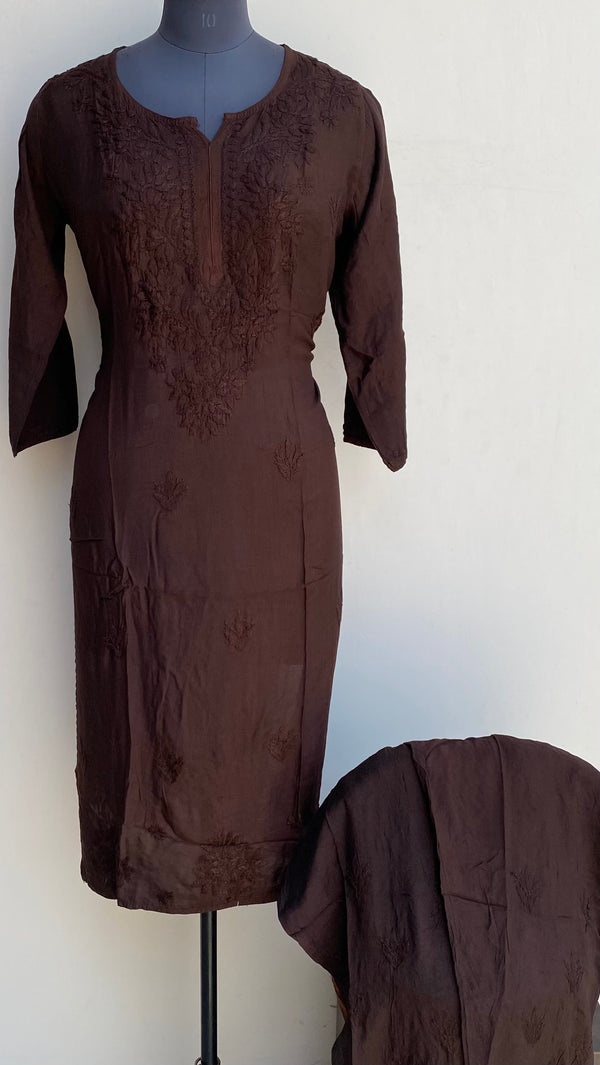 Lucknowi Chikankari Co-ord Set Brown Muslin Cotton With Self Work
