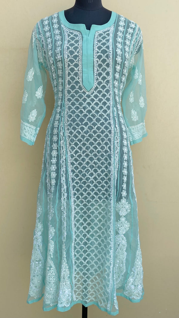 Lucknowi Chikankari Anarkali Kurti Sea Green Georgette