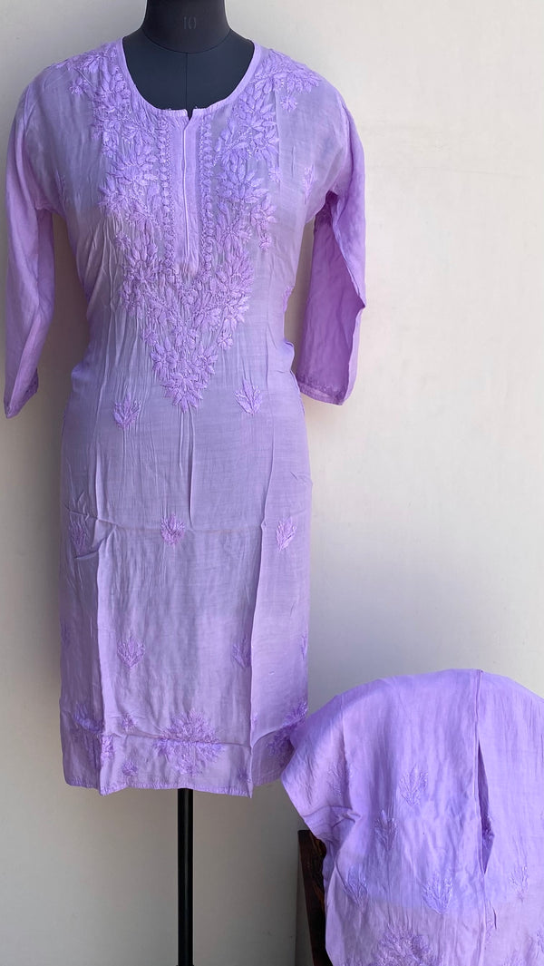 Lucknowi Chikankari Co-ord Set Purple Muslin Cotton With Self Work