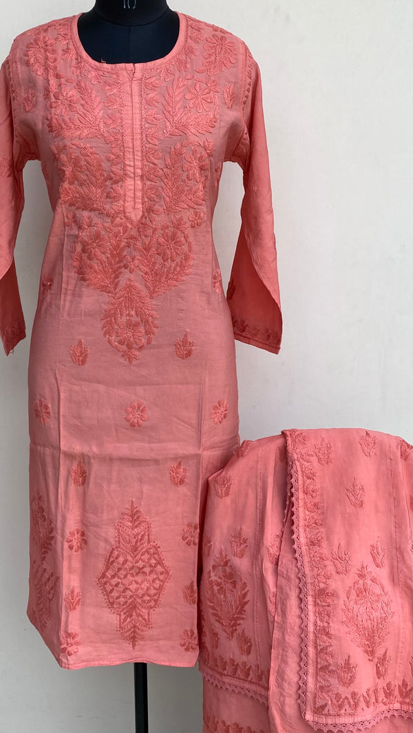 Lucknowi Chikankari Co-ord Set Gajri Mal Chanderi With Self Work