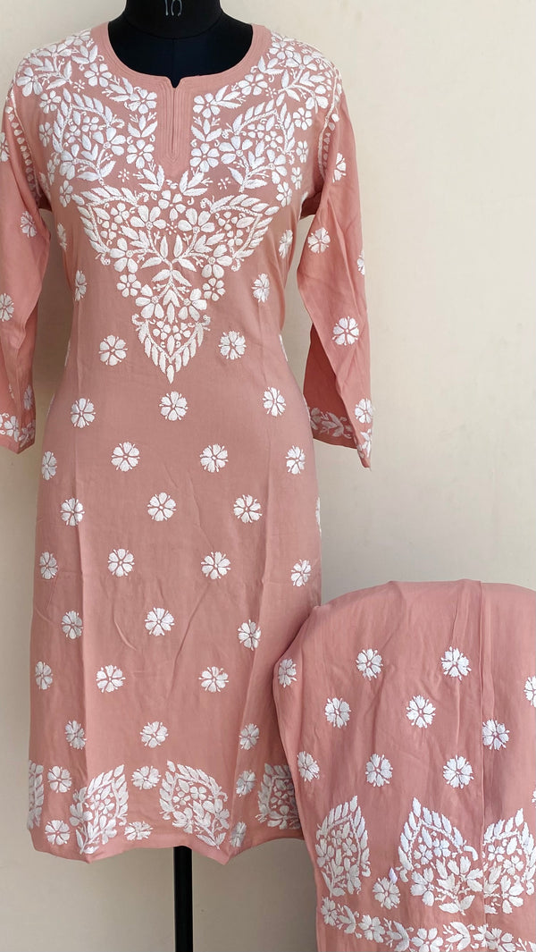 Lucknowi Chikankari Co-ord Set Rose Pink Modal Cotton